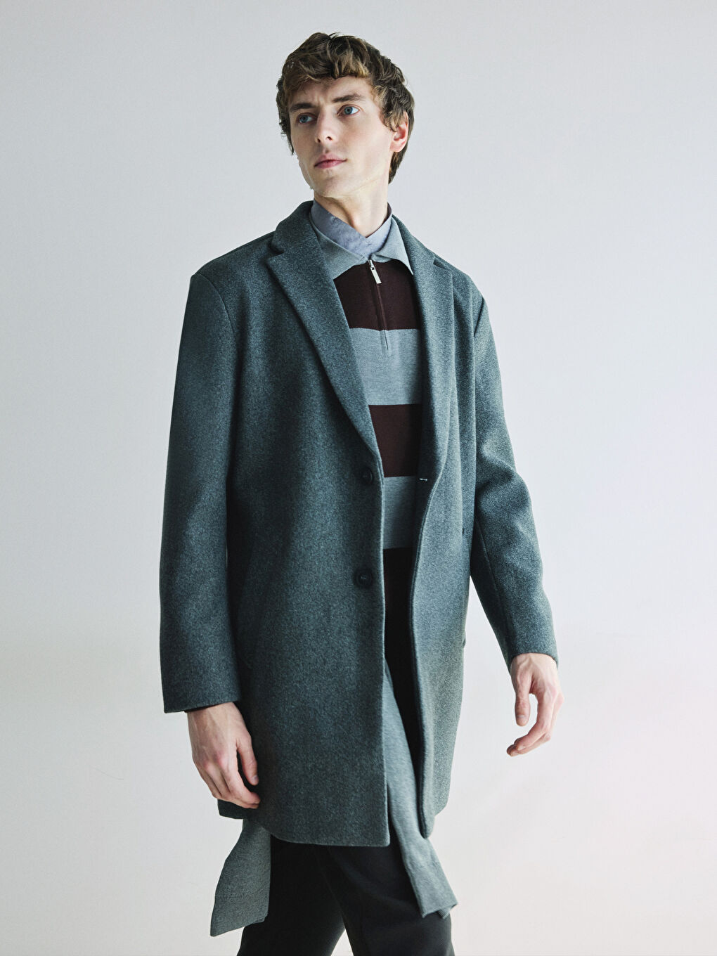 Antrasit Standart Kalıp Erkek Kaşe Kaban-2