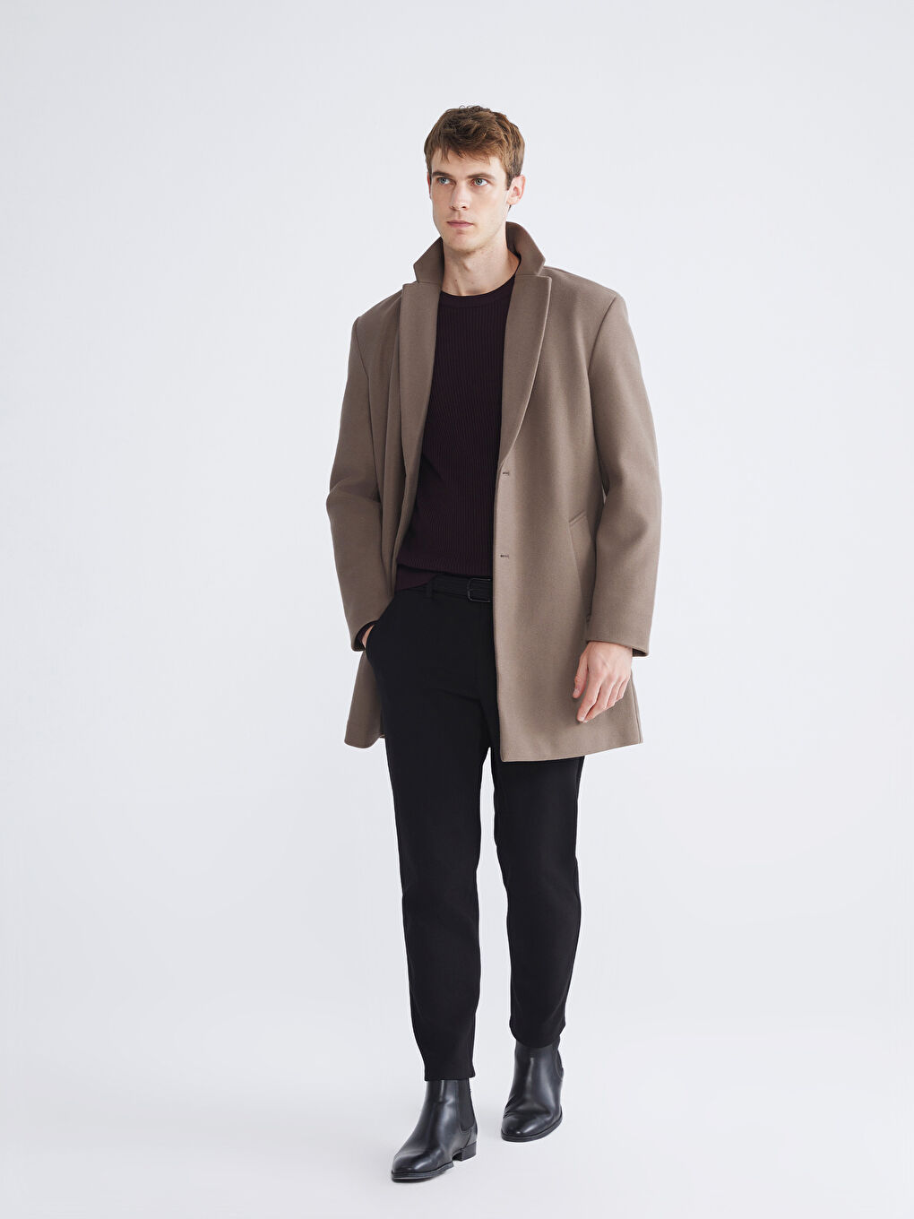 Kahverengi Standart Kalıp Erkek Kaşe Kaban-1