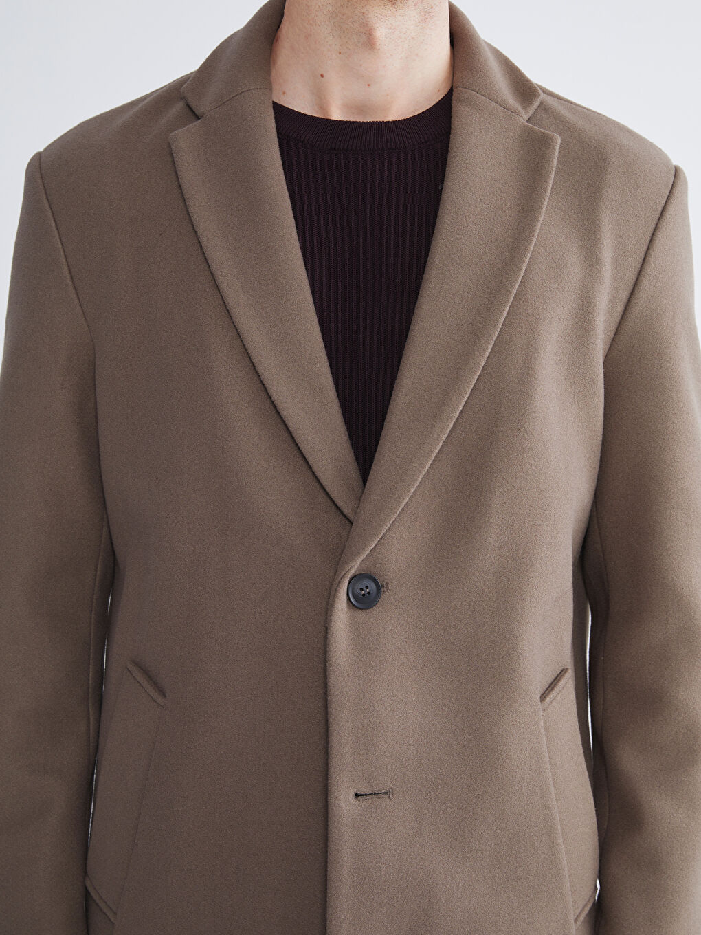 Kahverengi Standart Kalıp Erkek Kaşe Kaban-2