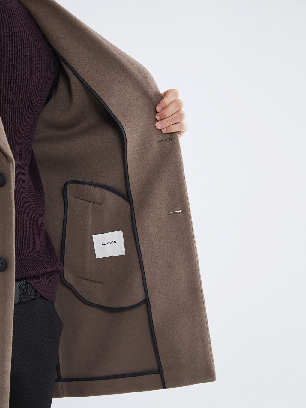 Kahverengi Standart Kalıp Erkek Kaşe Kaban-3