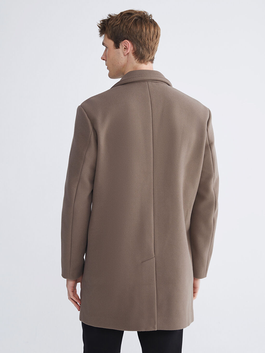 Kahverengi Standart Kalıp Erkek Kaşe Kaban-4