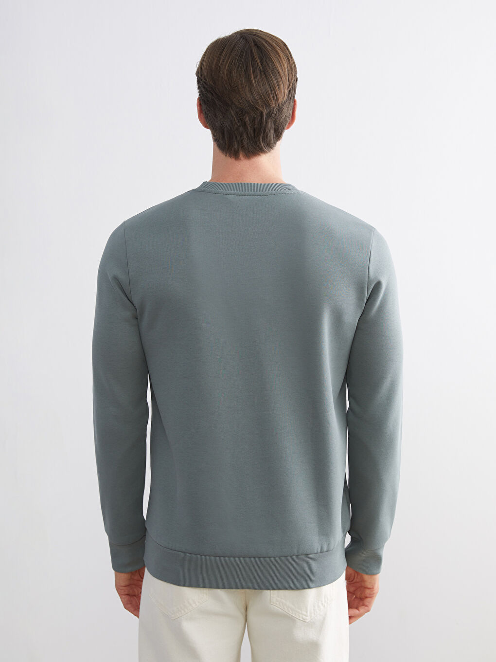 Yeşil Standart Kalıp Bisiklet Yaka Baskılı Erkek Kalın Sweatshirt-3