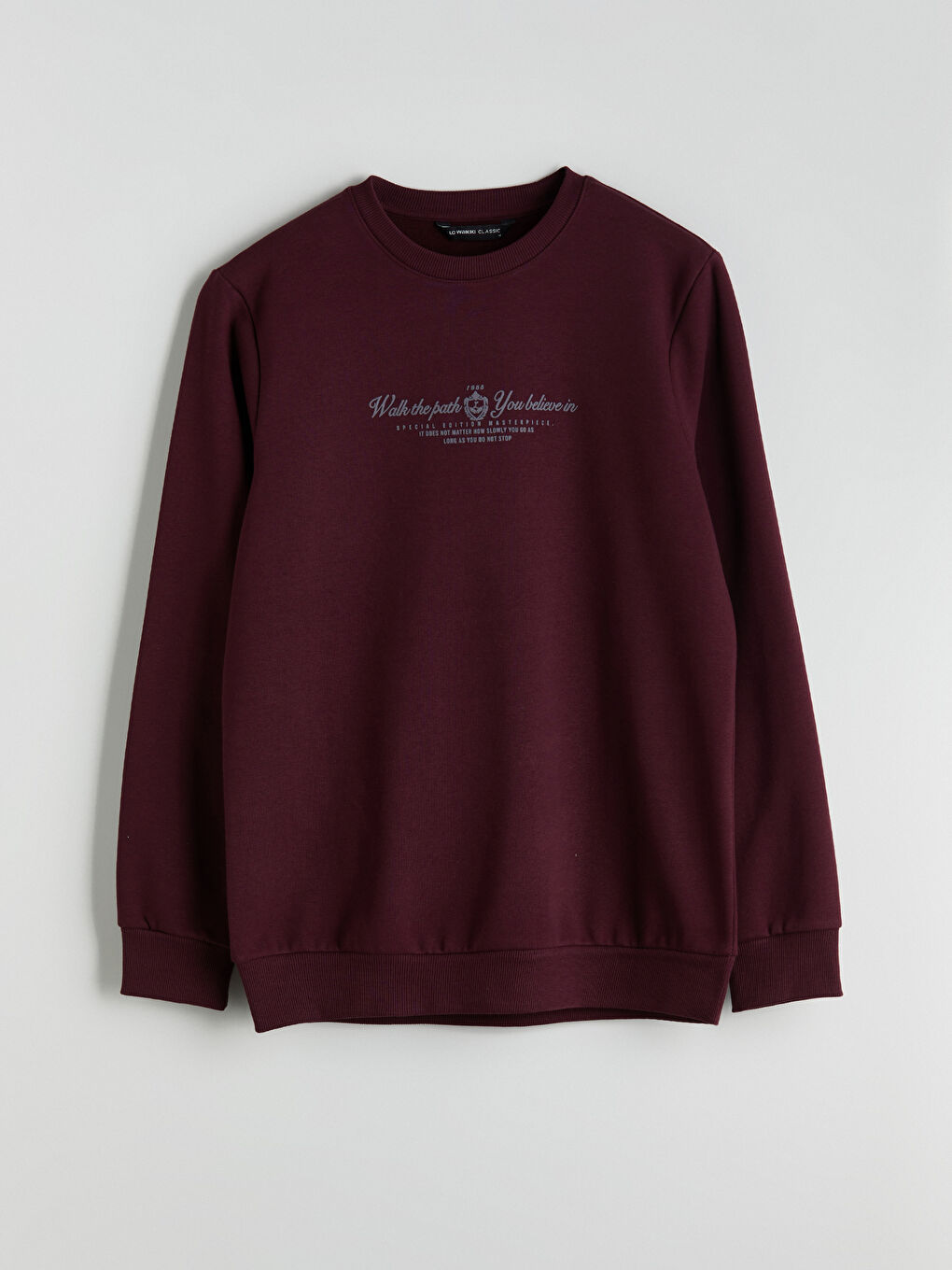 Bordo Standart Kalıp Bisiklet Yaka Baskılı Erkek Kalın Sweatshirt-4