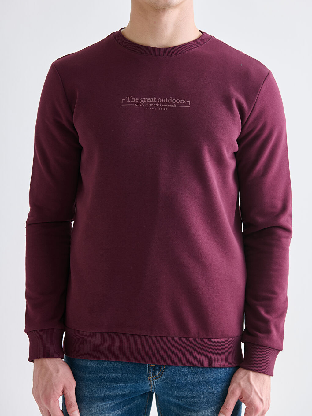 سويت شيرت تخين مطبوع بياقة دائرية للرجال-2