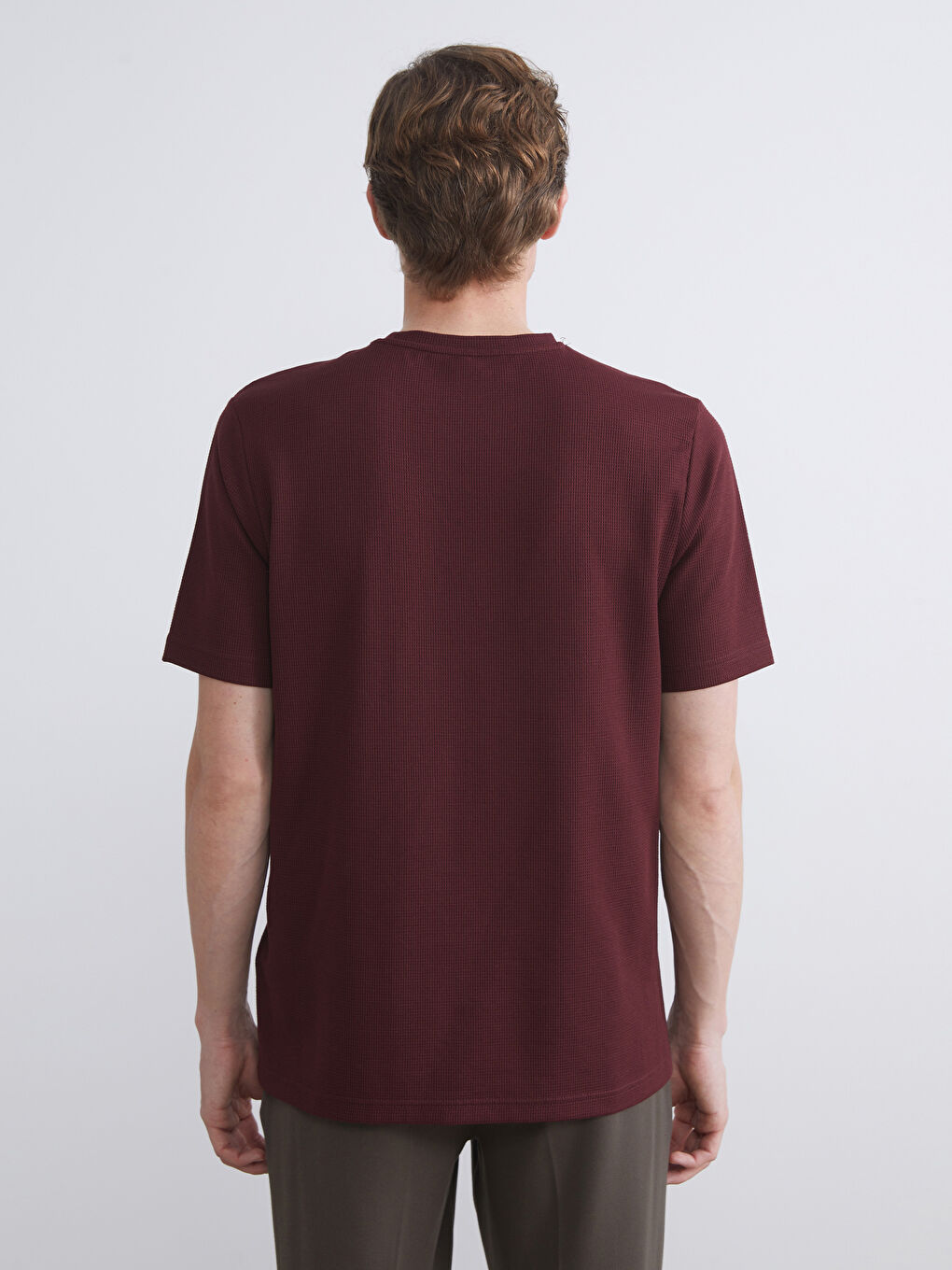 Bordo Bisiklet Yaka Baskılı Erkek Tişört-4