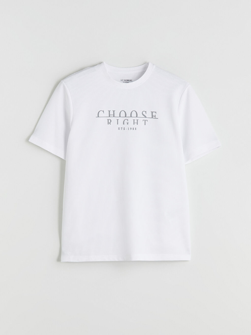 Beyaz Bisiklet Yaka Baskılı Erkek Tişört-6