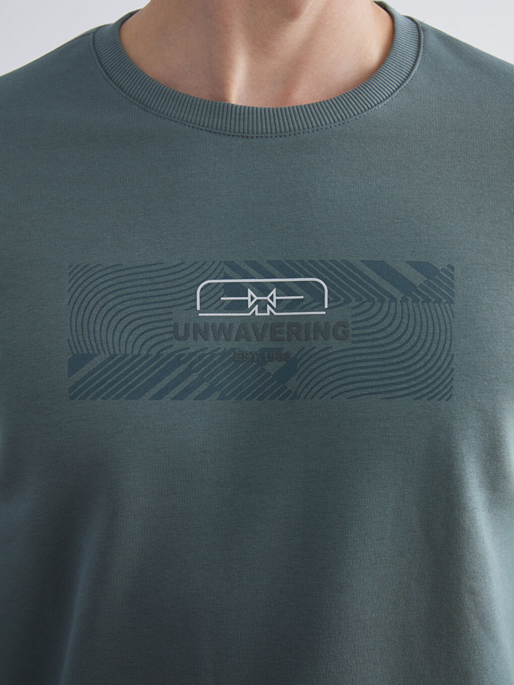 Yeşil Bisiklet Yaka Baskılı Erkek Sweatshirt-2