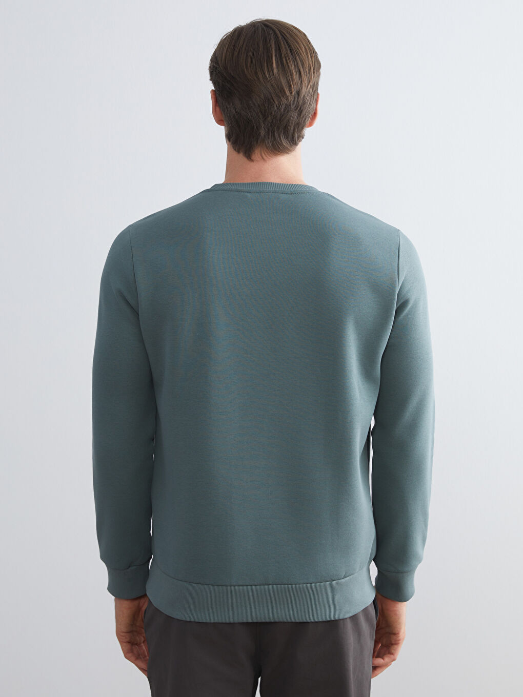 Yeşil Bisiklet Yaka Baskılı Erkek Sweatshirt-3