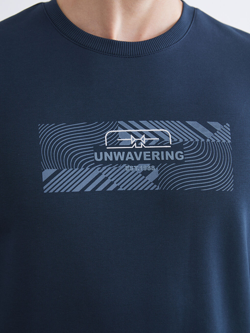 Lacivert Bisiklet Yaka Baskılı Erkek Sweatshirt-2