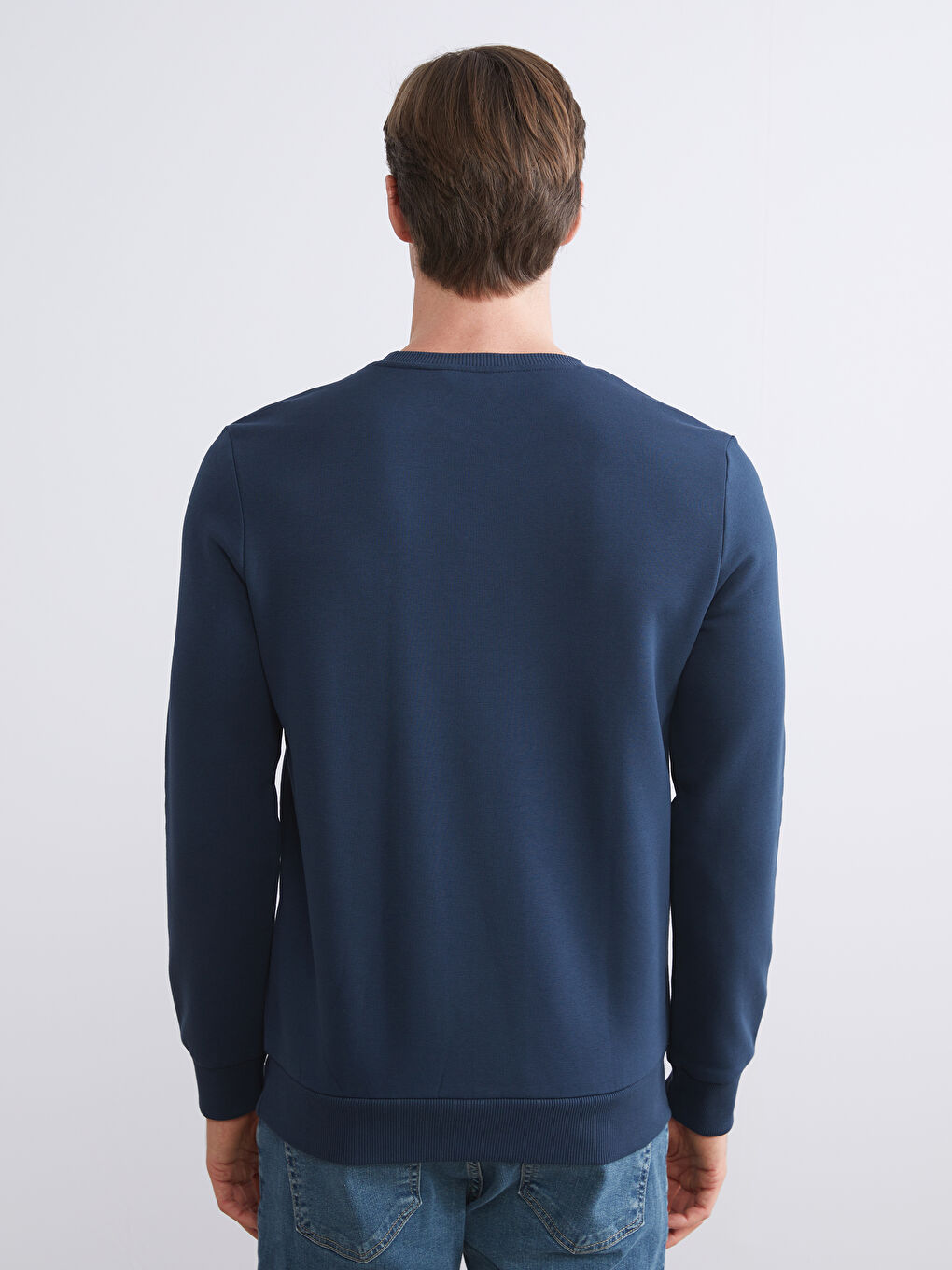 Lacivert Bisiklet Yaka Baskılı Erkek Sweatshirt-3