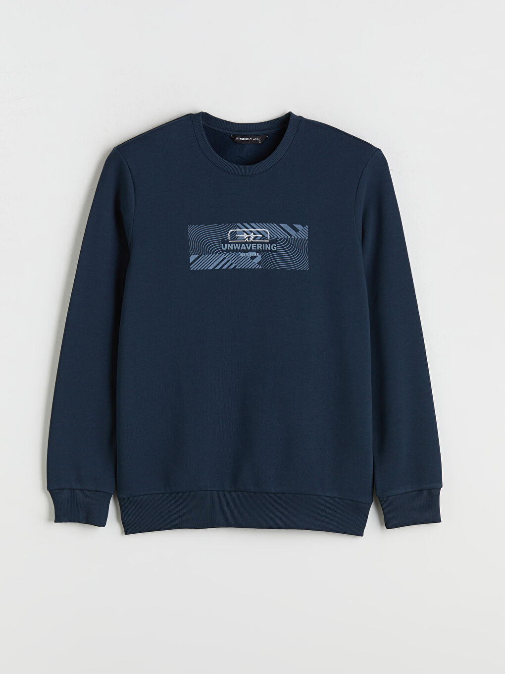 Lacivert Bisiklet Yaka Baskılı Erkek Sweatshirt-4