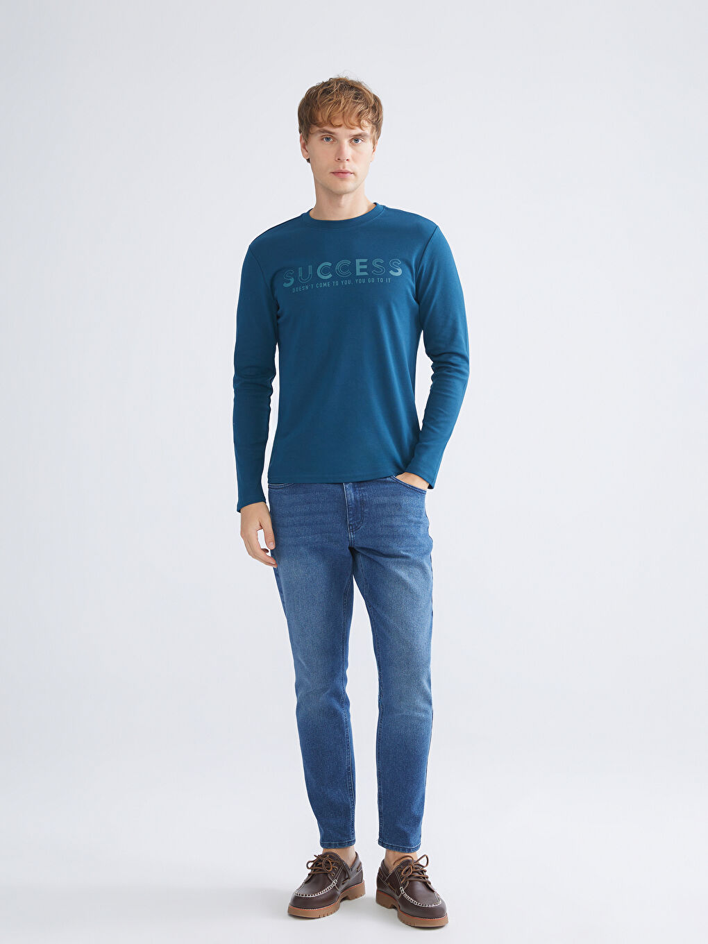 Crew Neck Long Sleeve Printed Men's T-Shirt-1