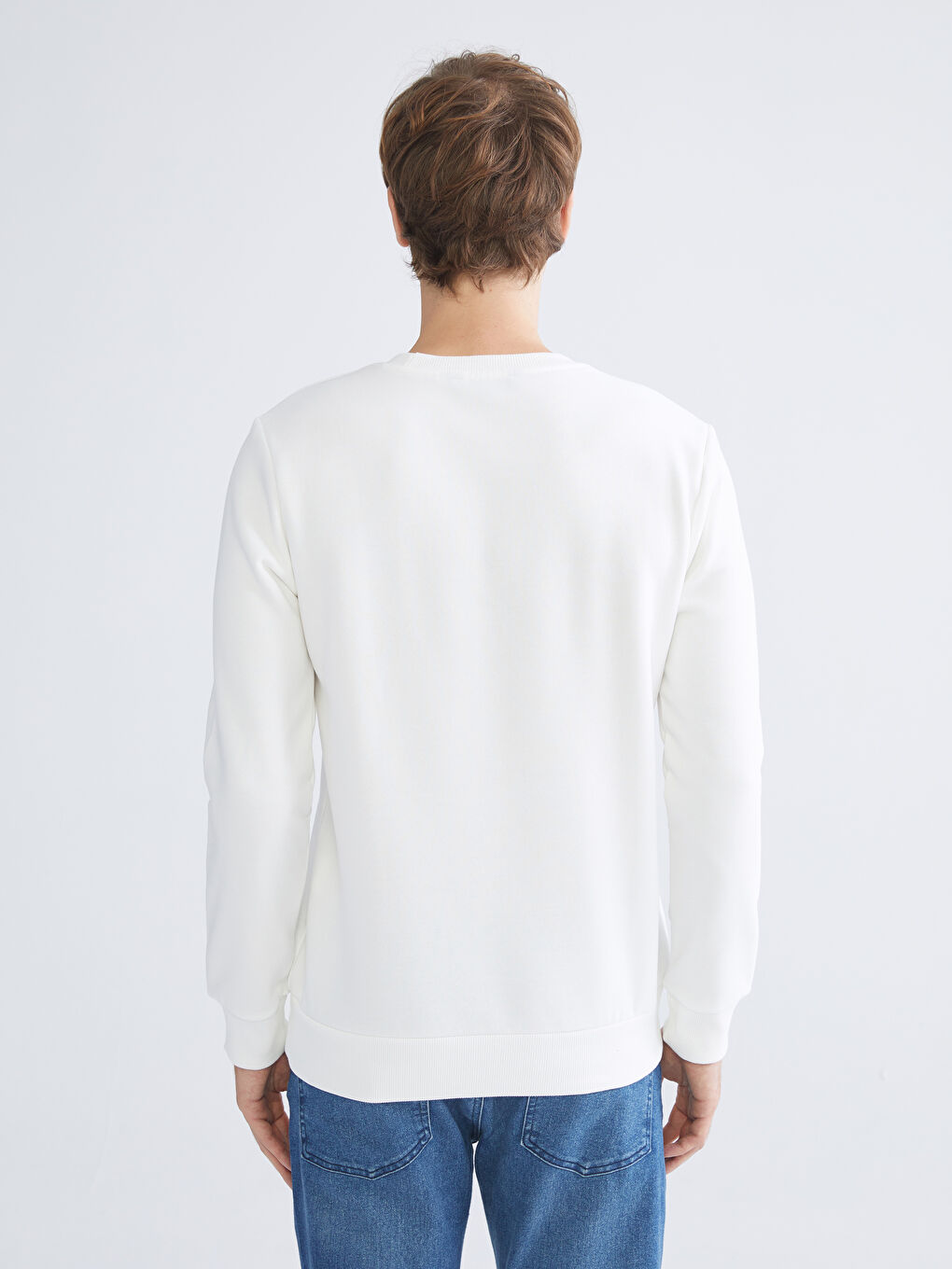 Ekru Bisiklet Yaka Uzun Kollu Sweatshirt-3