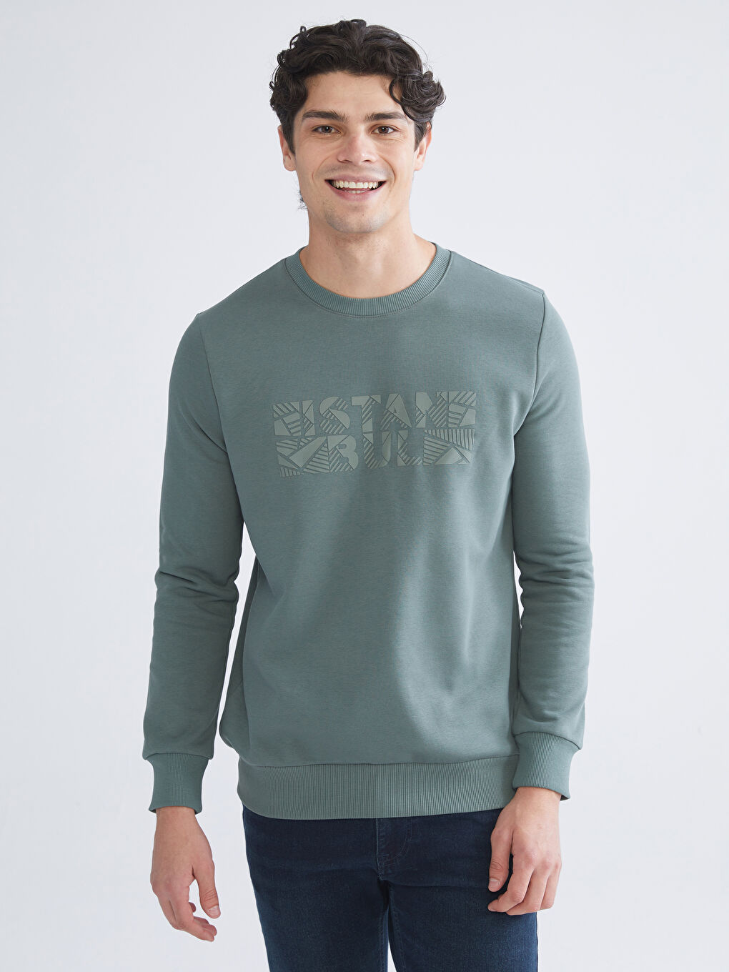 Yeşil Bisiklet Yaka Uzun Kollu Sweatshirt