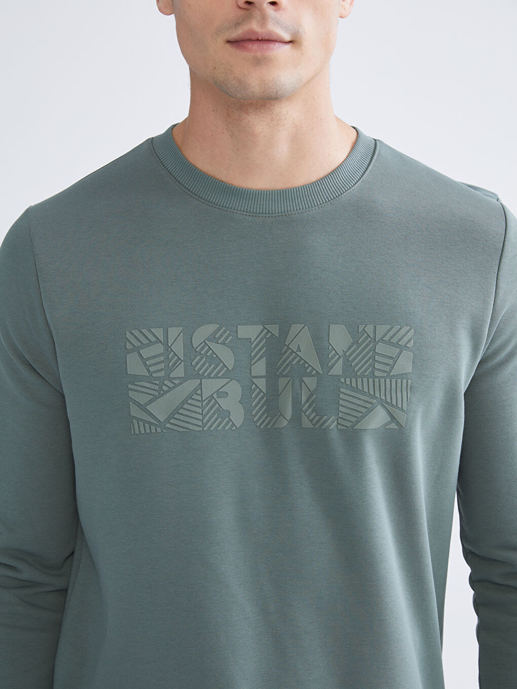 Yeşil Bisiklet Yaka Uzun Kollu Sweatshirt-2