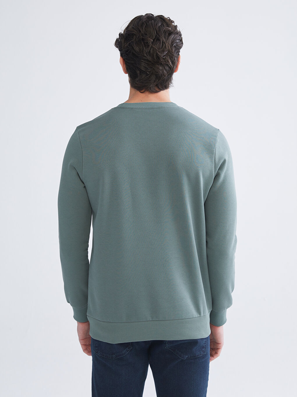 Yeşil Bisiklet Yaka Uzun Kollu Sweatshirt-3