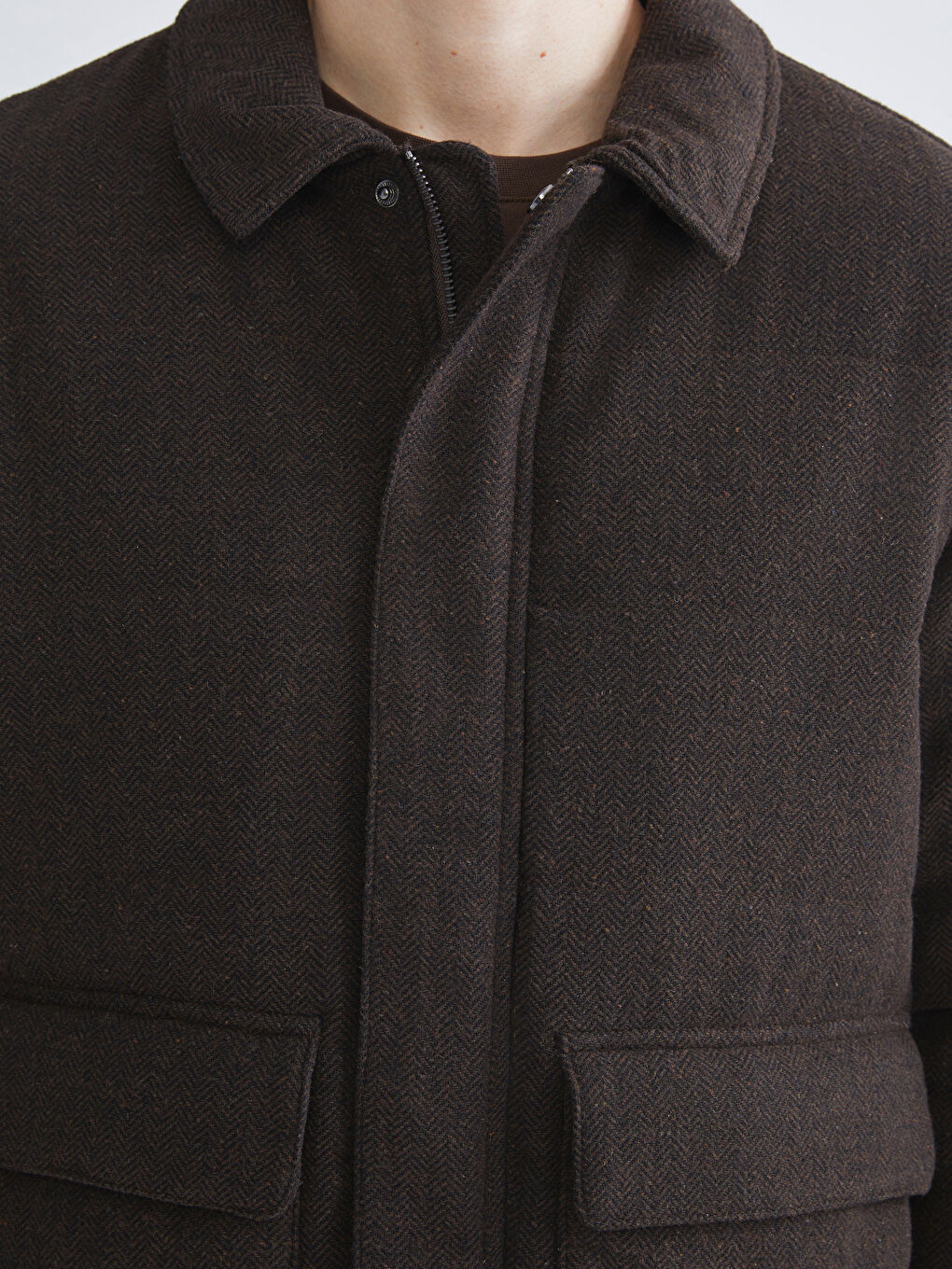 Kahverengi Standart Kalıp Gömlek Yaka Kaşe Erkek Mont-2