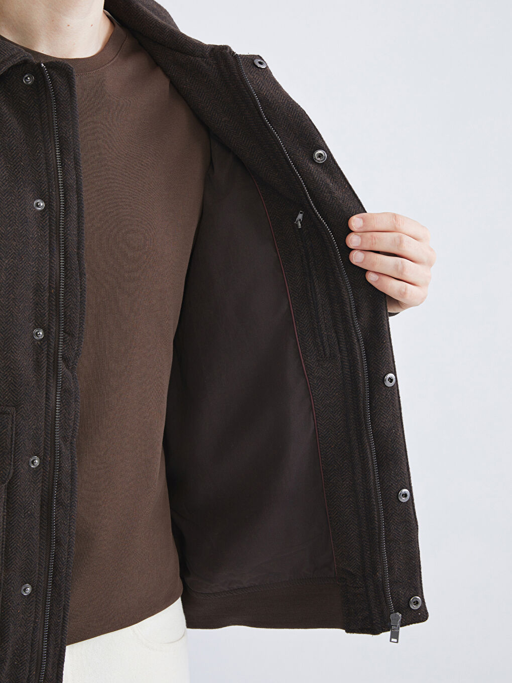 Kahverengi Standart Kalıp Gömlek Yaka Kaşe Erkek Mont-3