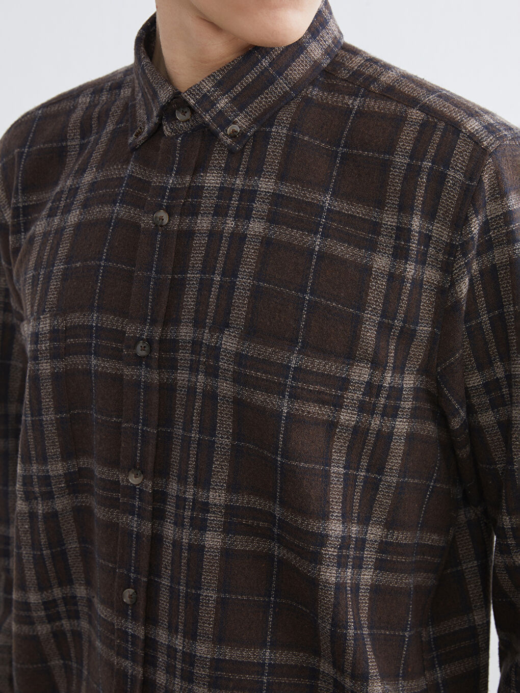 Kahverengi Regular Fit Uzun Kollu Ekose Erkek Gömlek-2