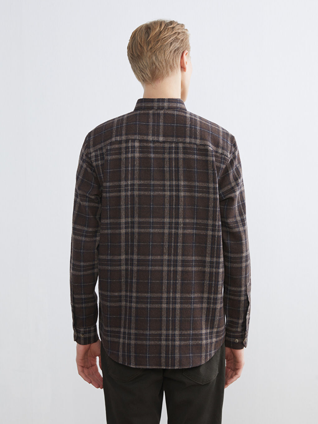 Kahverengi Regular Fit Uzun Kollu Ekose Erkek Gömlek-3