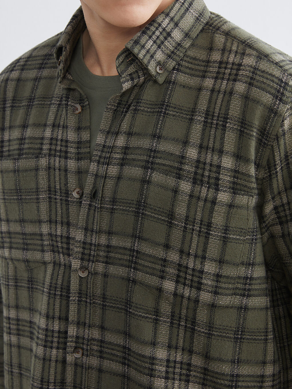 Haki Regular Fit Uzun Kollu Ekose Erkek Gömlek-2