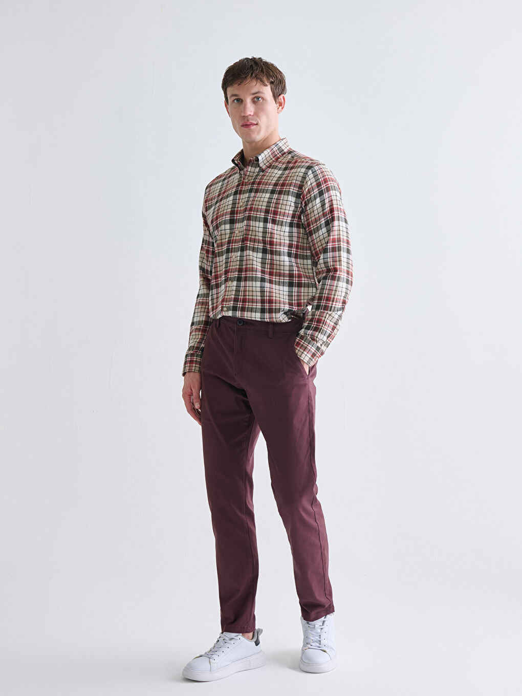 Regular Fit Long Sleeve Plaid Men's Shirt-1