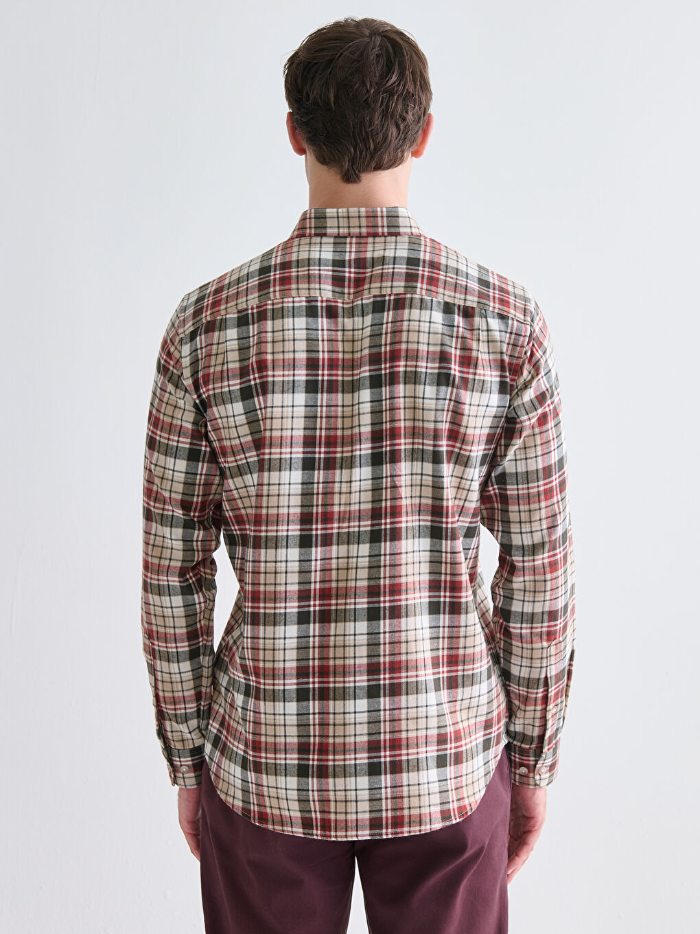 Regular Fit Long Sleeve Plaid Men's Shirt-3