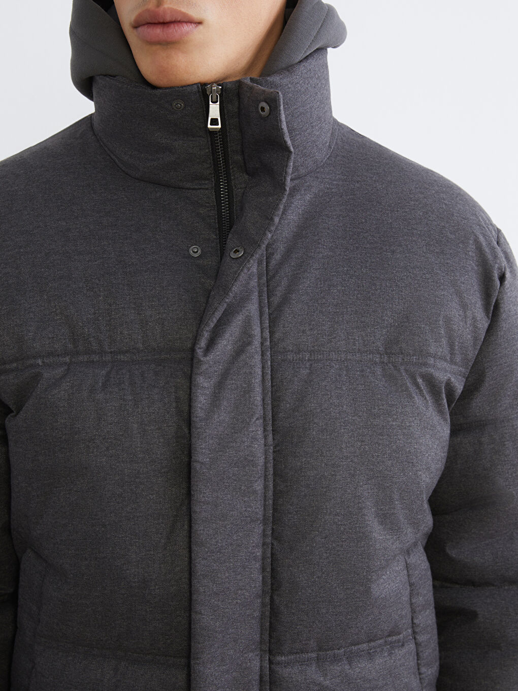 Antrasit Dik Yaka Erkek Şişme Mont-2