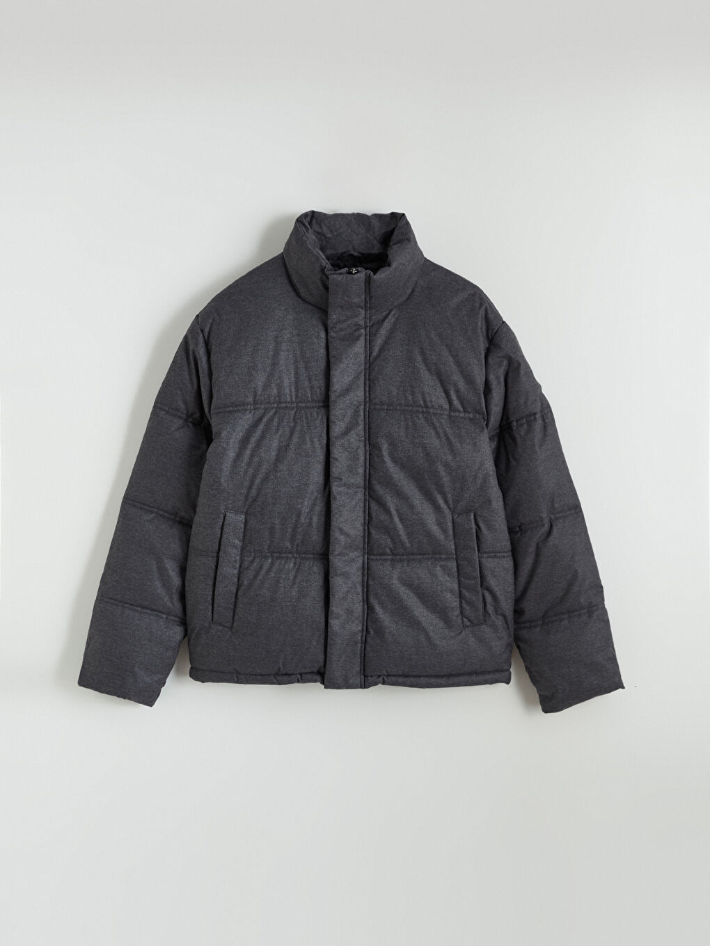 Antrasit Dik Yaka Erkek Şişme Mont-5