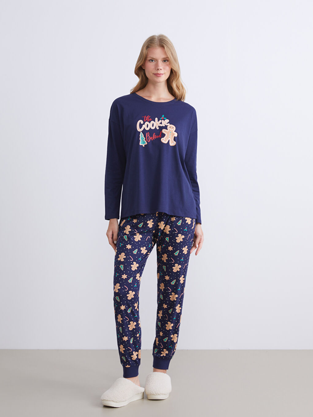 Lacivert Yılbaşı Temalı Kadın Jogger Pijama Altı