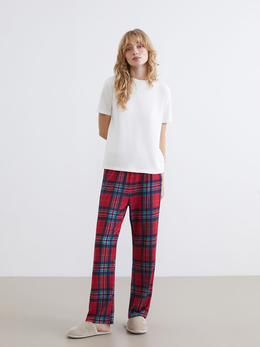 Еластична талія Шотландка Піжама низ для жінок-1