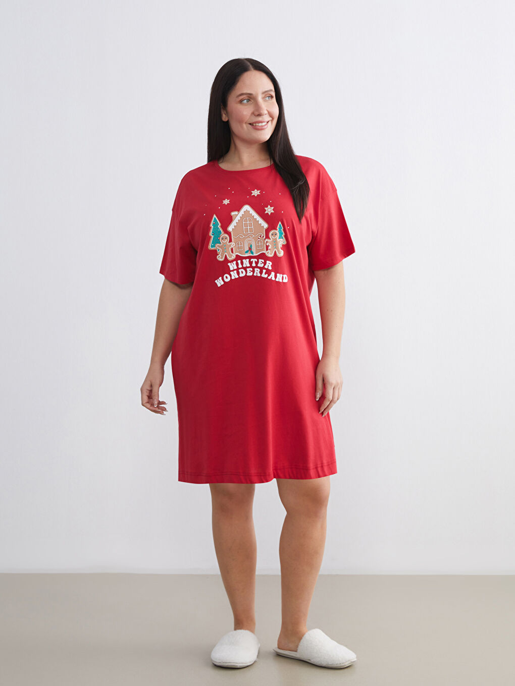 Crew Neck New Year Themed Short Sleeve Women's Nightgown-1