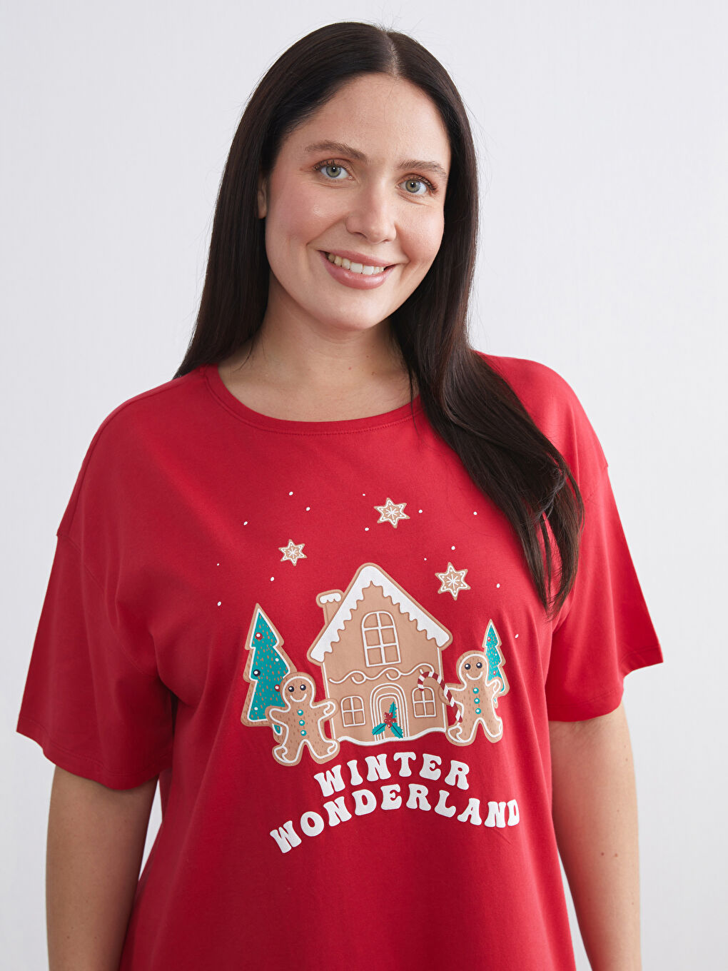 Crew Neck New Year Themed Short Sleeve Women's Nightgown-5