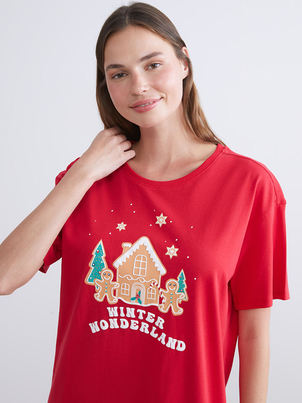 Crew Neck New Year Themed Short Sleeve Women's Nightgown-2