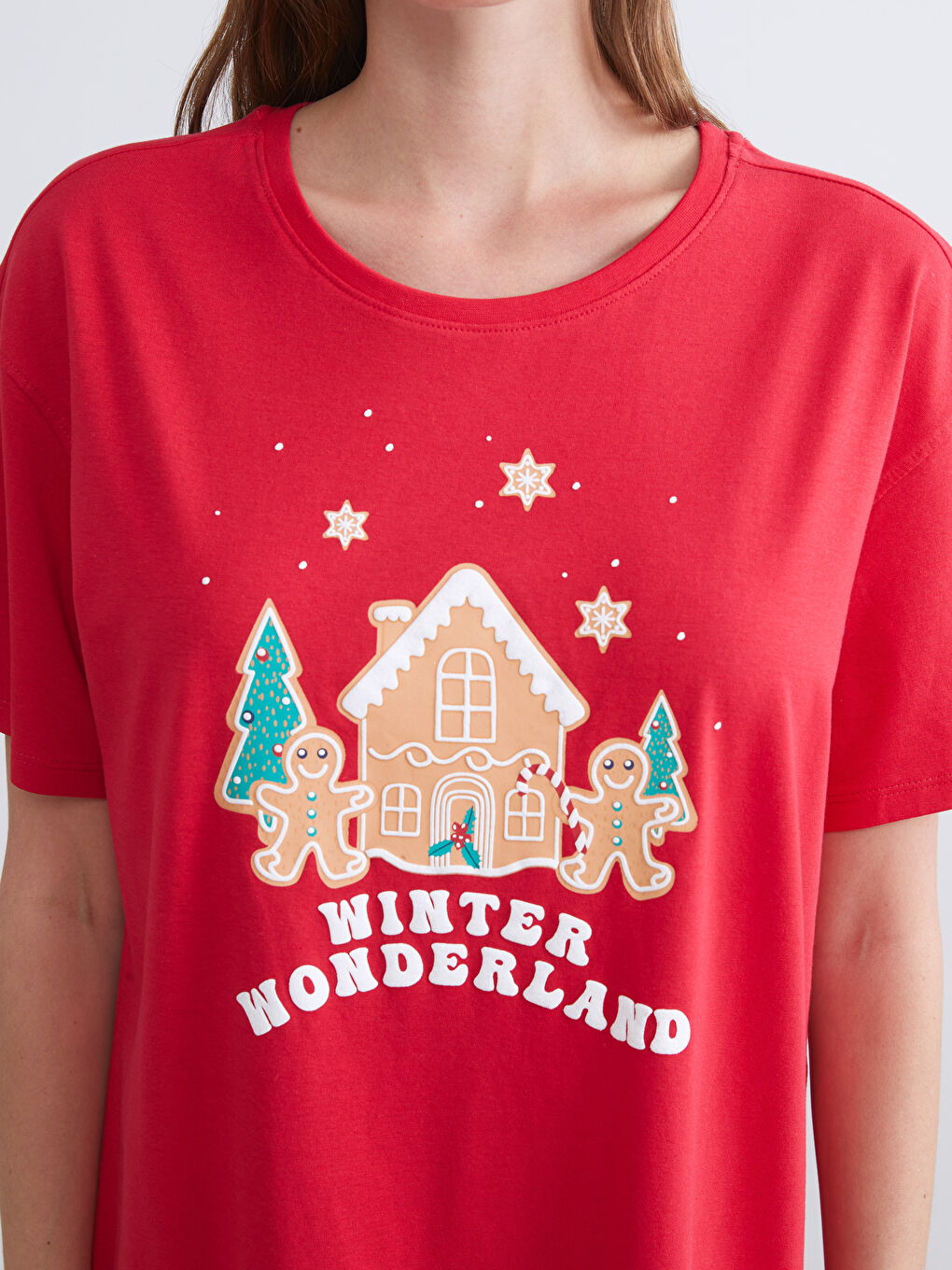 Crew Neck New Year Themed Short Sleeve Women's Nightgown-3