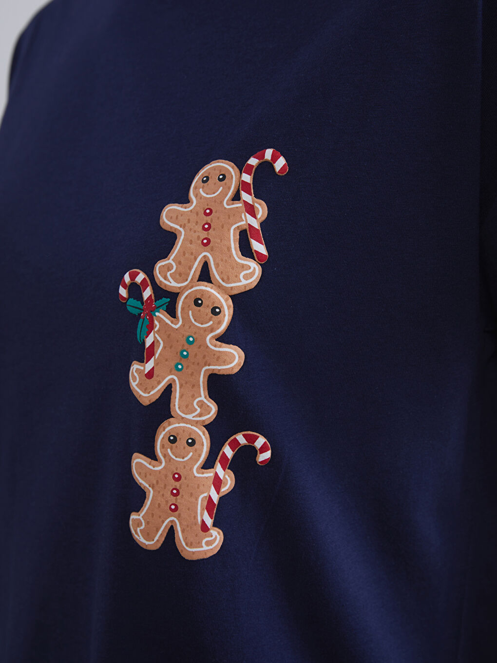 Lacivert Bisiklet Yaka Nakışlı Kadın Pijama Üstü-2