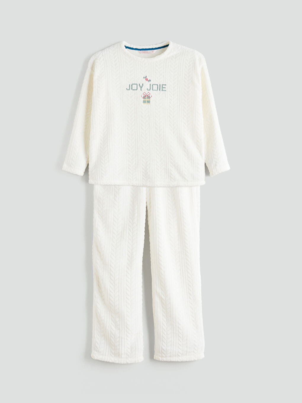 Crew Neck Embroidered Women's Plush Pyjama Set-8