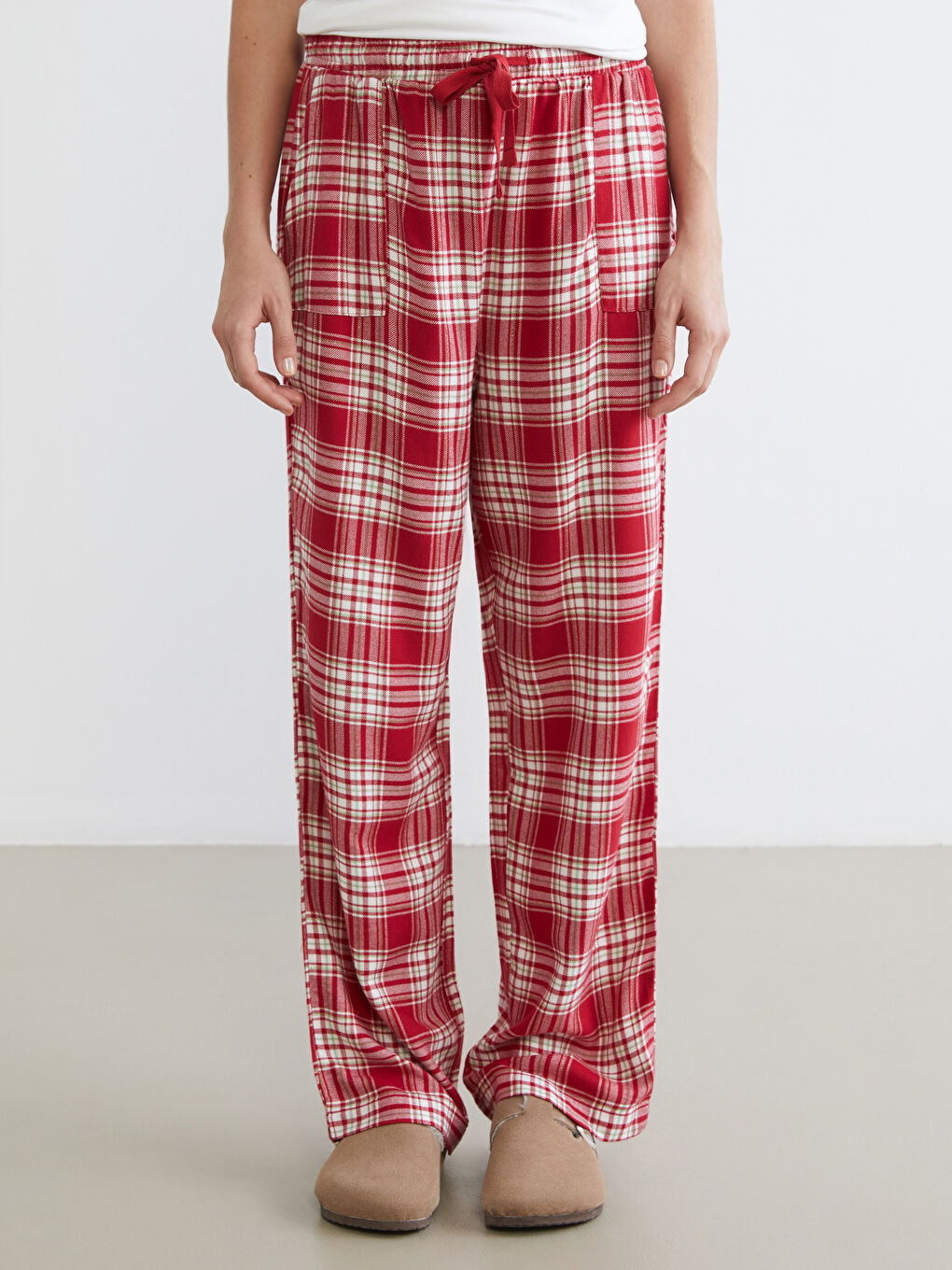Elasticated Waist Plaid Women's Pyjama Bottoms-1