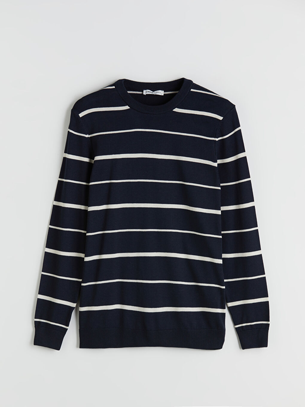 Lacivert Bisiklet Yaka Çizgili Erkek Triko Kazak-6