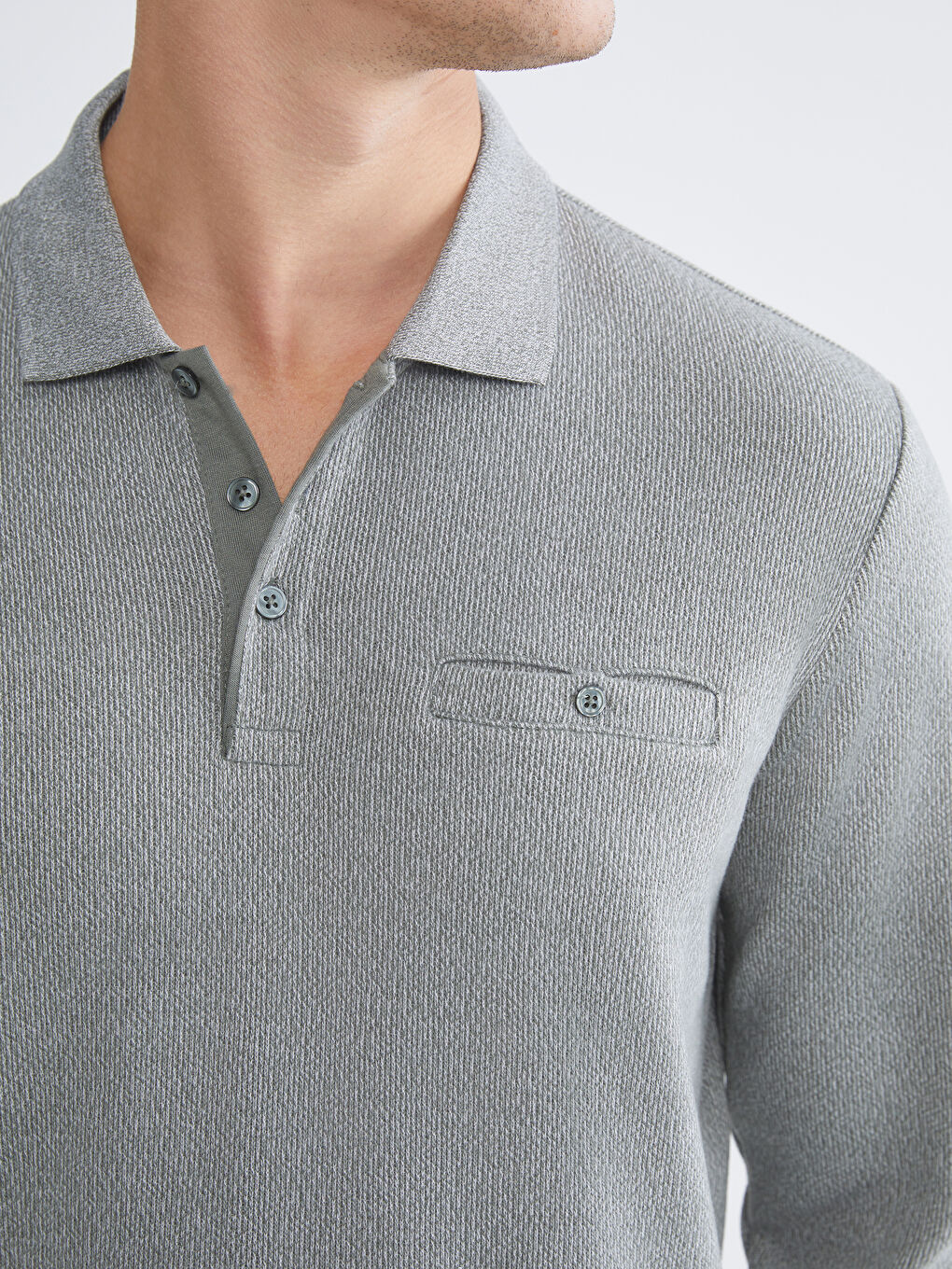 Yeşil Polo Yaka Uzun Kollu Erkek Sweatshirt-2