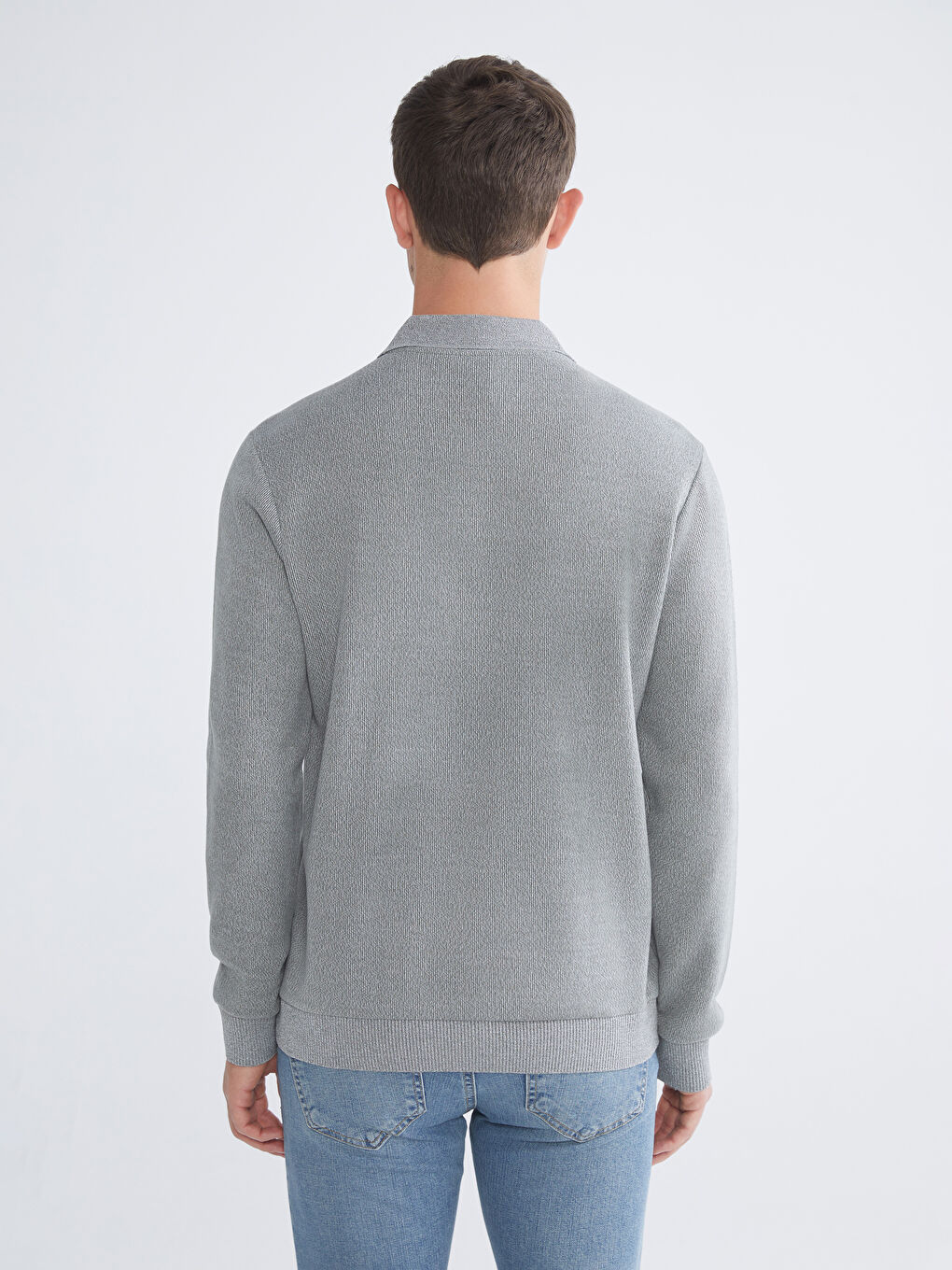 Yeşil Polo Yaka Uzun Kollu Erkek Sweatshirt-3