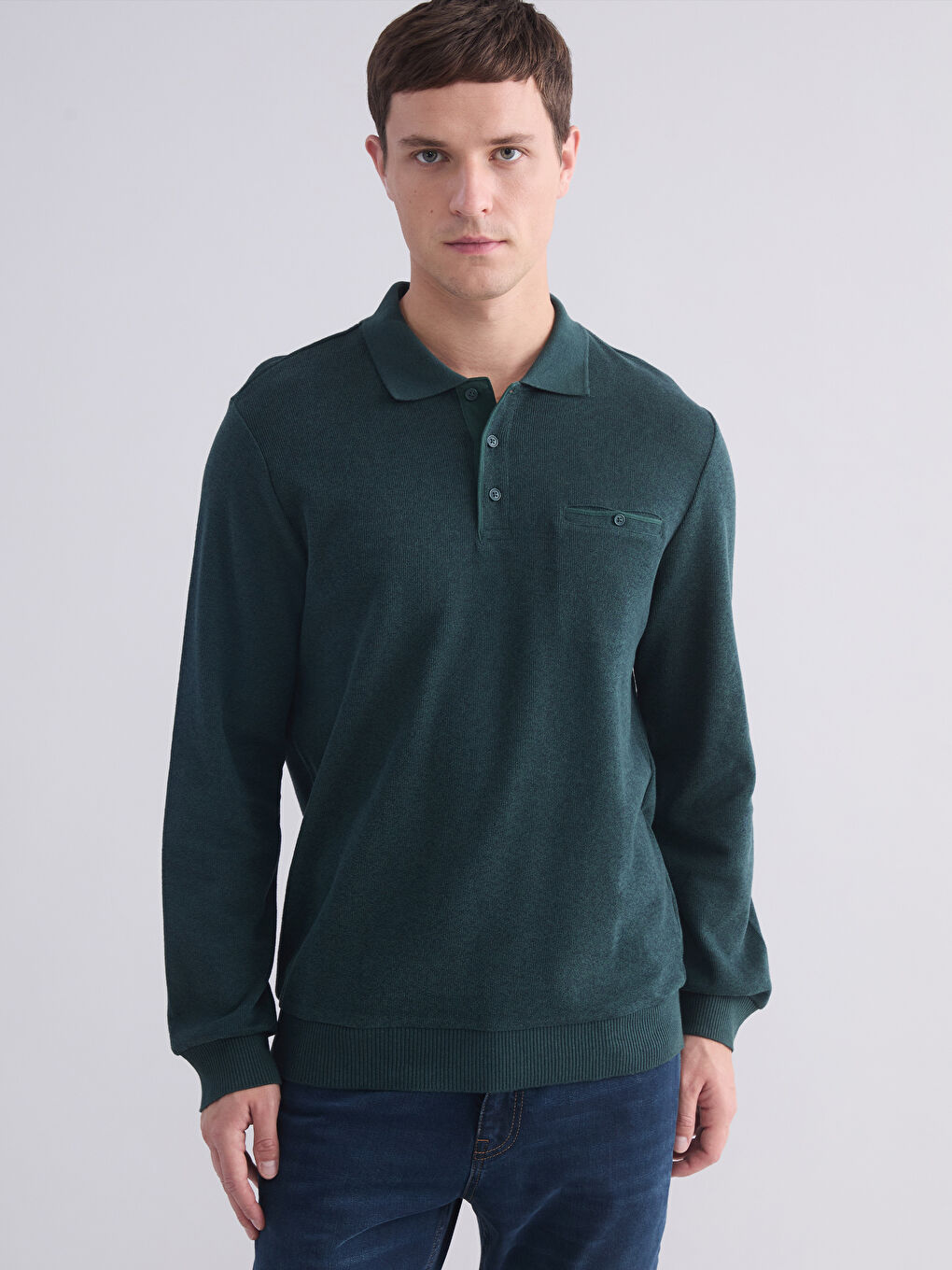 Polo Neck Long Sleeve Men's Sweatshirt-1