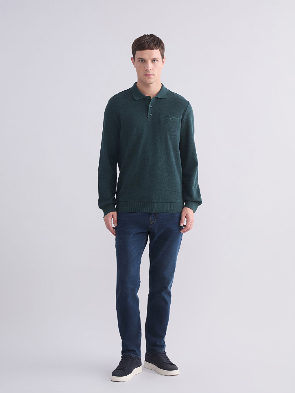 Polo Neck Long Sleeve Men's Sweatshirt-2
