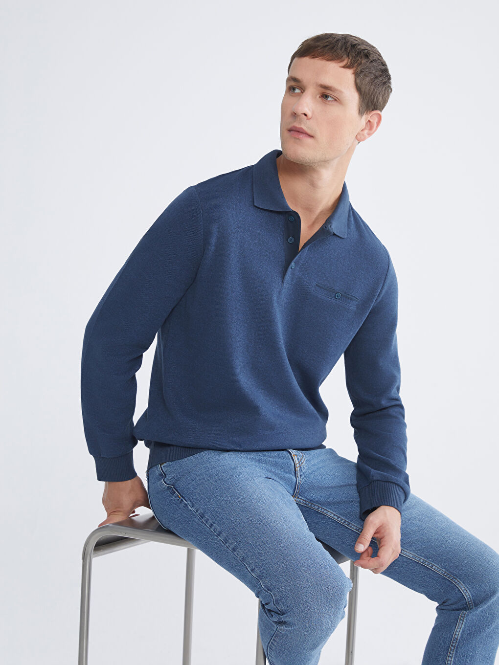 Polo Neck Long Sleeve Men's Sweatshirt-1