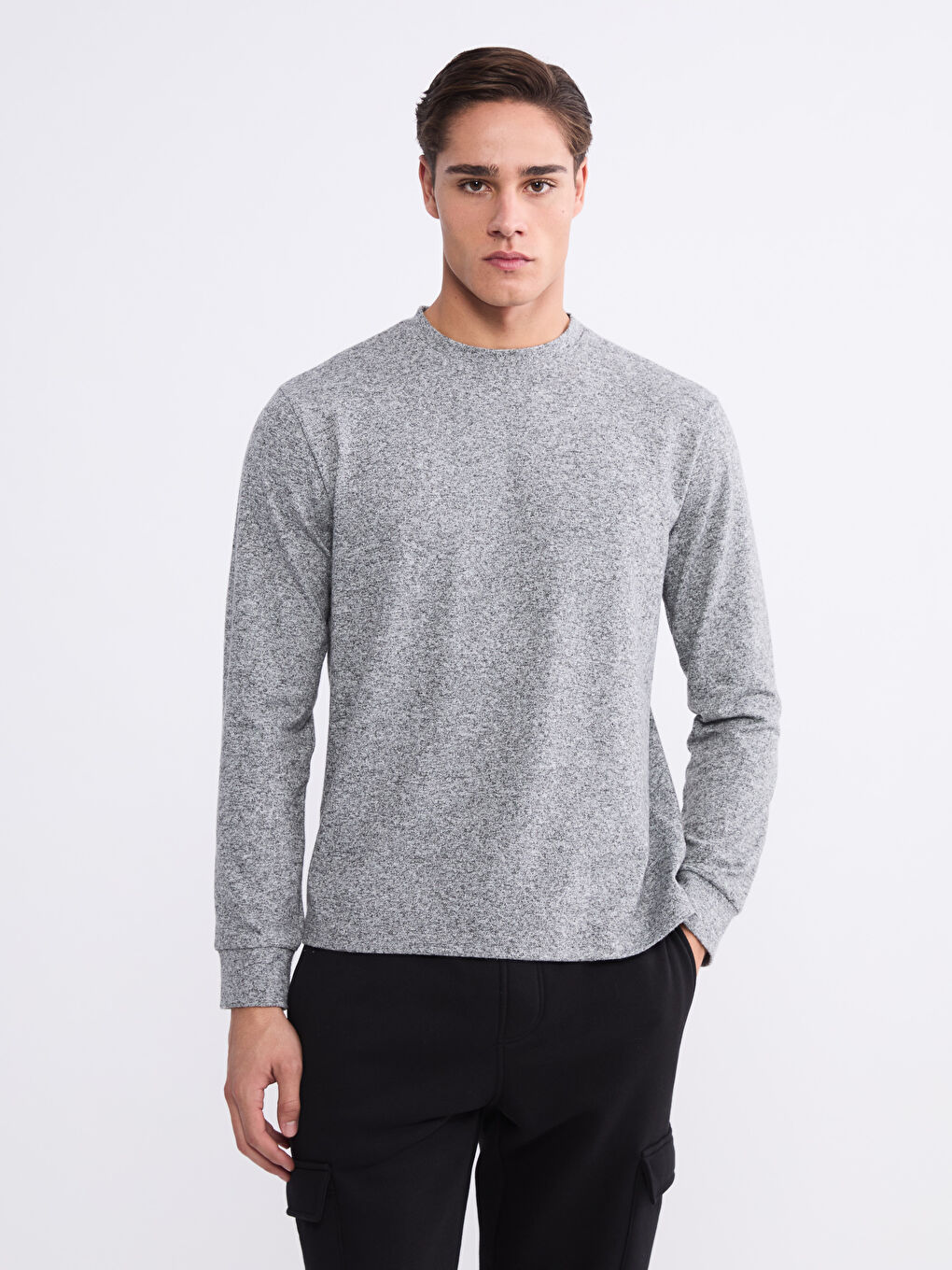 Gri Bisiklet Yaka Erkek Sweatshirt