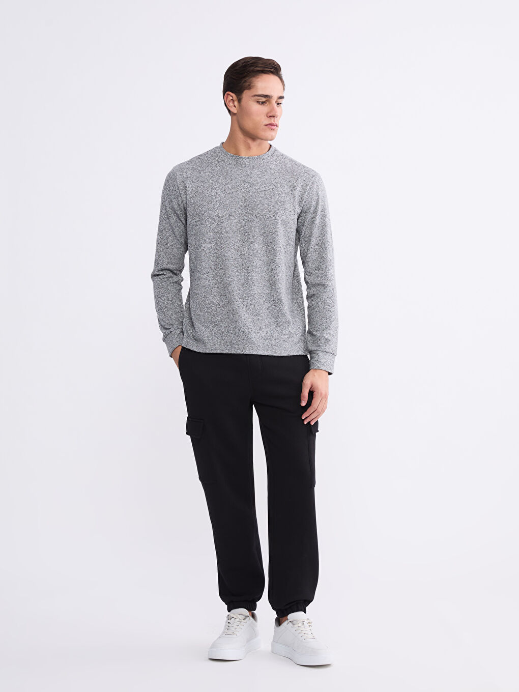 Gri Bisiklet Yaka Erkek Sweatshirt-1