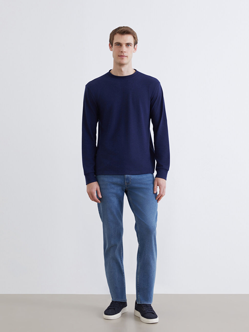 Lacivert Bisiklet Yaka Erkek Sweatshirt-1