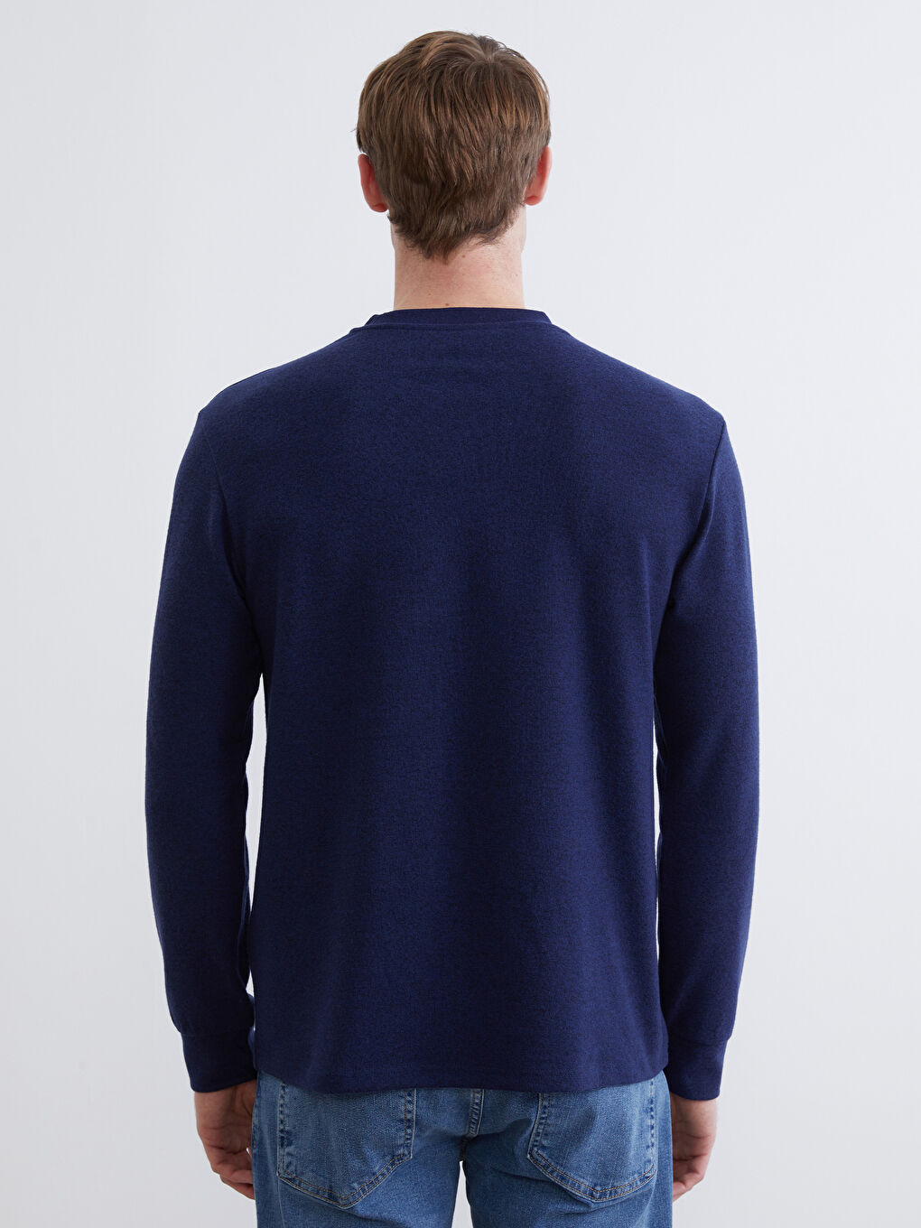 Lacivert Bisiklet Yaka Erkek Sweatshirt-3