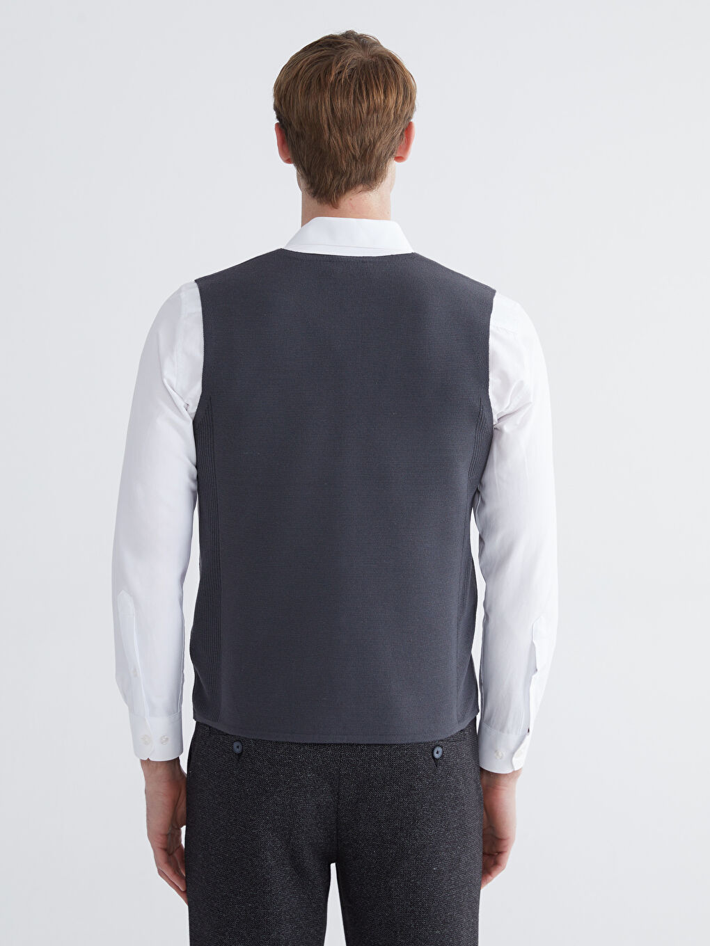 Antrasit Standart Kalıp V Yaka Erkek Triko Yelek-3