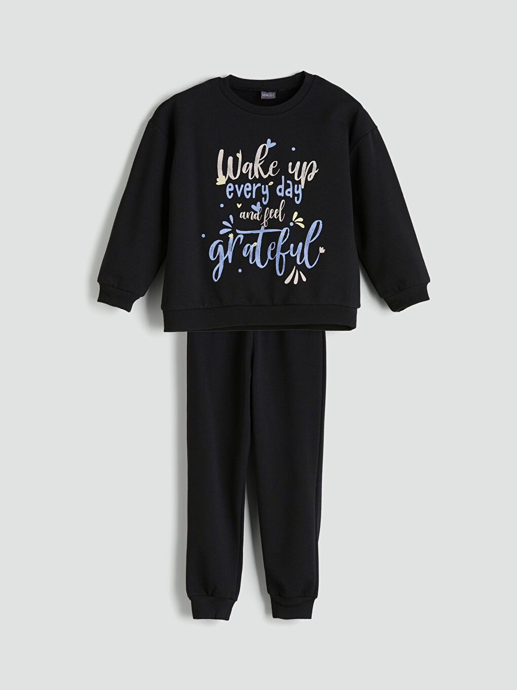 Siyah Bisiklet Yaka Kız Çocuk Pijama Takım